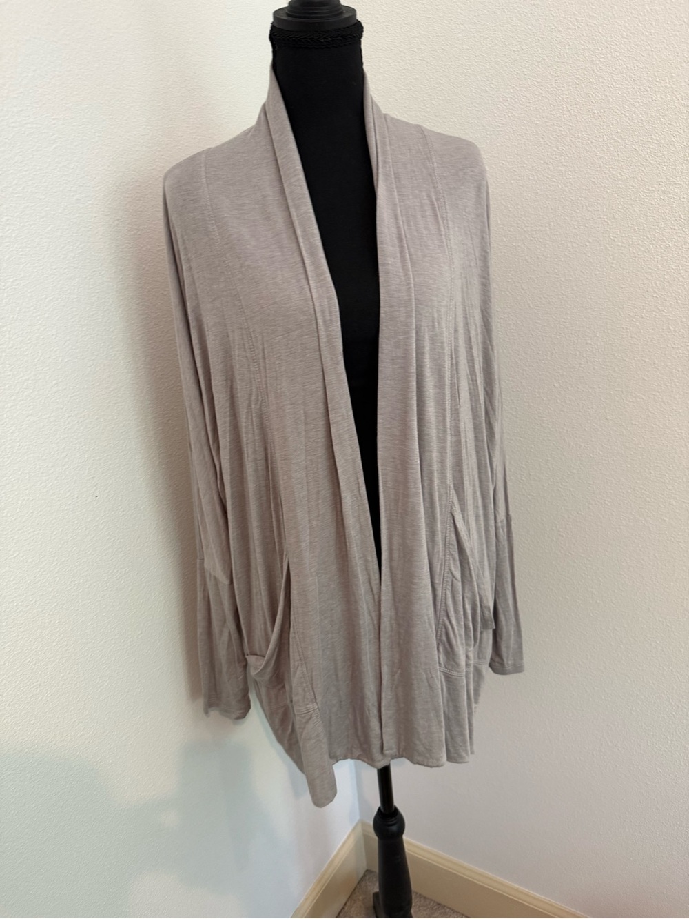 Prana Light Gray Open-Front Draped Cardigan